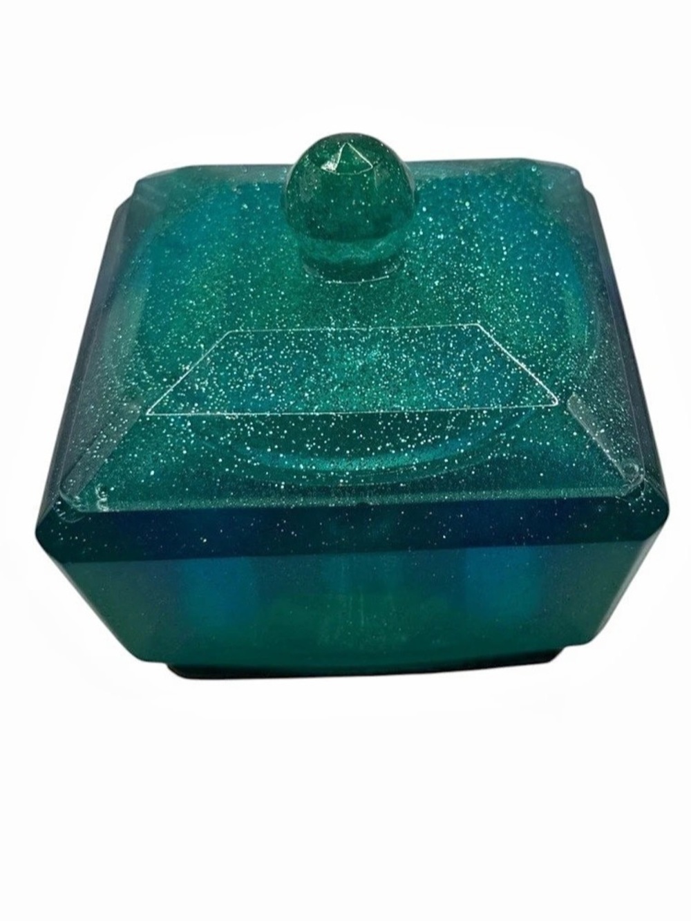 Handcrafted Green Glitter  Resin Decor Box With Matching Lid